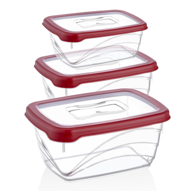 Herzberg Set di 3 pezzi Extra Deep Bio Saver Box Rosso