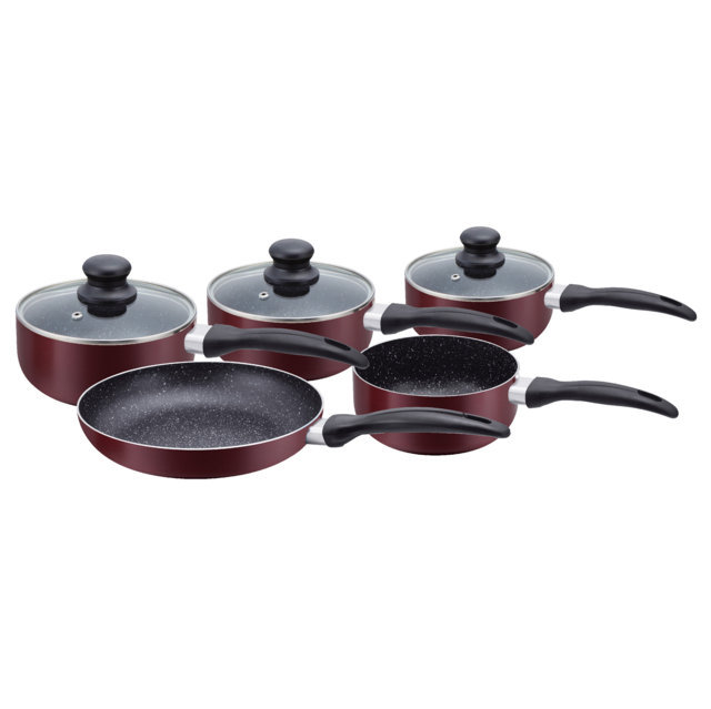 Herzberg HG-5003BR: Set di pentole in marmo da 8 pezzi - Borgogna